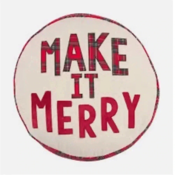 NWT MUD PIE MAKE IT MERRY ROUND PILLOW - Picture 2 of 3